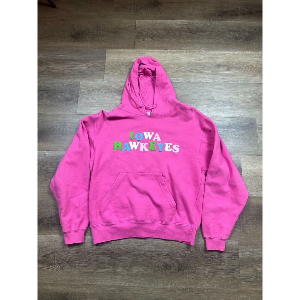 Vintage J. America Iowa Hawkeyes Long Sleeve Hoodie Men's S Pink Embroidered